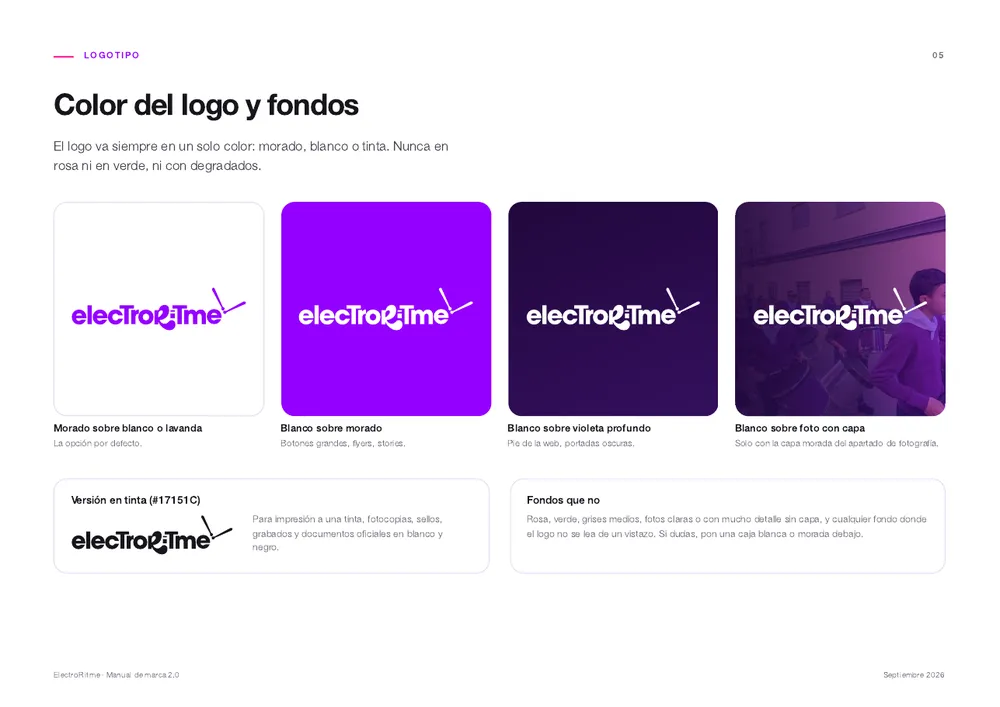Página del manual de ElectroRitme con las versiones del logotipo