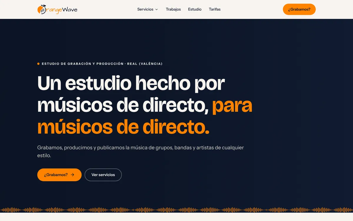 Portada de la web de Orange Wave: un estudio hecho por músicos de directo, para músicos de directo